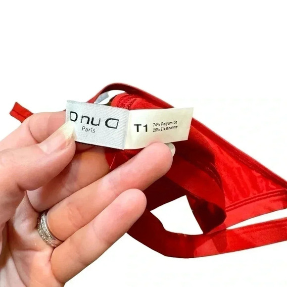 DnuD Paris 2 Piece Bikini Swimsuit: Essential Triangle Neck Bra+Panties Scarlet - Picture 9 of 12